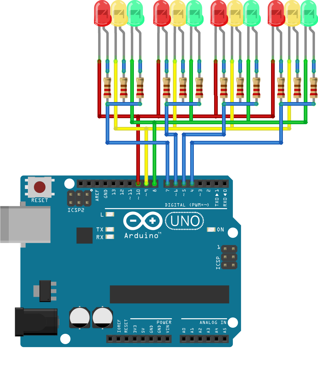 Traffic lights (UK sequence) dengan arduino – Semesin